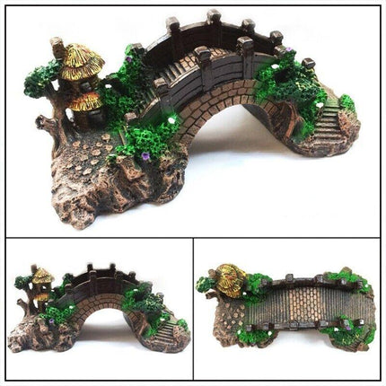 Aquarium Fish Tank Ornament Bridge Resin Rock Pavilion Tree Landscape Decoration - Aimall