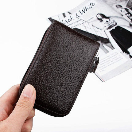 RFID Blocking Leather Wallet Anti-theft Credit Card Holder Men Women Coin Purse - Aimall