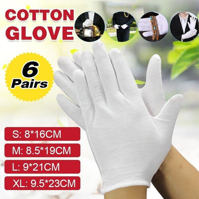 6 Pairs Handling Work Hands Protector Soft Costume Jewellery Cotton White Gloves - Aimall