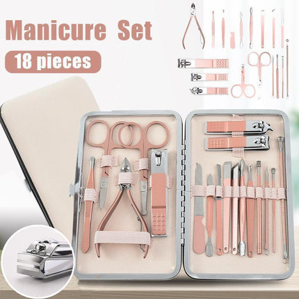 18PCS Manicure Pedicure Kit Set Stainless Steel Nail Grooming Clippers Tools - Aimall
