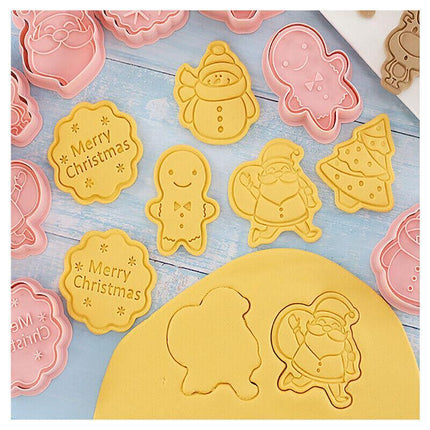 8Pcs/Set Christmas Cartoon Cookie Cutter 3D Biscuit Decorating Mold Baking Mould - Aimall