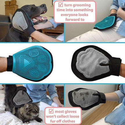 Pet Grooming Glove Luxury Dog Fur Cat Hair Remover 2-in-1 Deshedding Mitt - Aimall