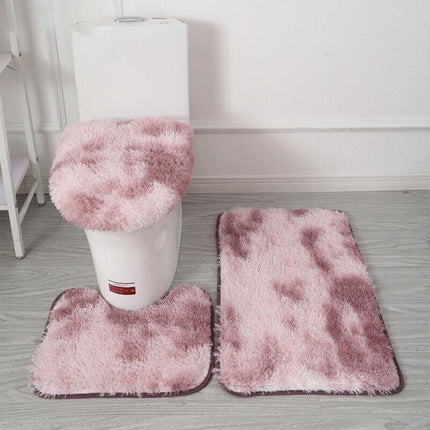 AntiSlip Washable 3pc Bathroom Mat Set Fluffy Toilet Cover Pedestal Rug Bath Mat - Aimall