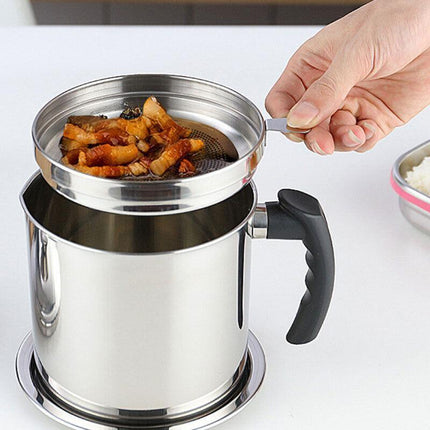 Stainless Steel Oil Strainer Pot Container Jug Storage Can Filter Cooking Grease - Aimall