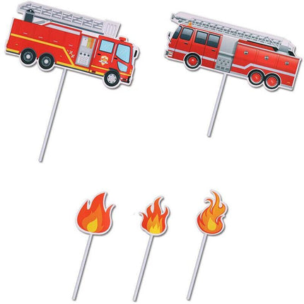 8pcs Fireman Cake Cupcake Topper Set Fire Truck Engine Happy Birthday Party AU - Aimall