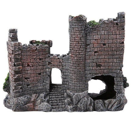 Aquarium Fish Tank Ornament Decor Landscape Ancient Castle Tower Hide Cave Resin - Aimall