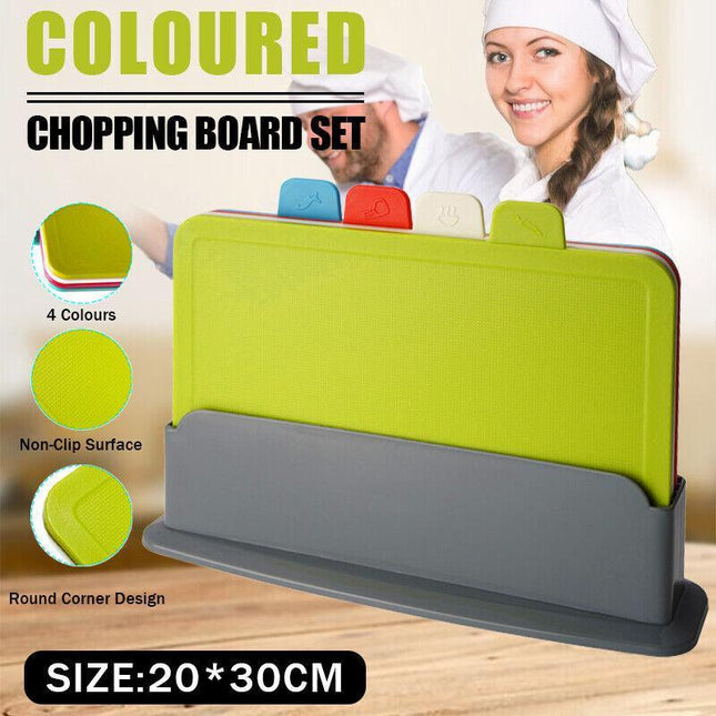 Coloured Chopping Board Set Cutting Boards Index With Stand Holder Juice Grooves - Aimall