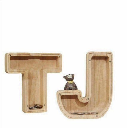 Wooden Piggy Bank Funny Letter/Guitar Coin Saving Money Box Kids Adults Gift A-Z - Aimall