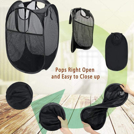 2x Foldable Nylon Mesh Laundry Hamper Pop Up Basket Clothes Washing Storage Bin - Aimall
