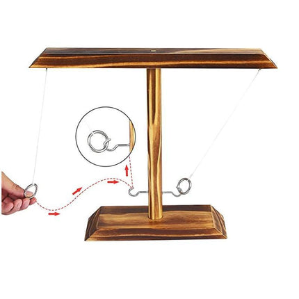 Wooden Hook and Ring Toss Game Shot Ladder for 2 People Party Bar Drinking Toy - Aimall