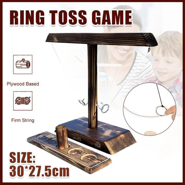 Wooden Hook and Ring Toss Game Shot Ladder for 2 People Party Bar Drinking Toy - Aimall