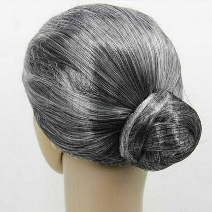 Grandma Wig Old Lady Woman Grey Silver Granny Mother Dress Up Costume Part AU - Aimall