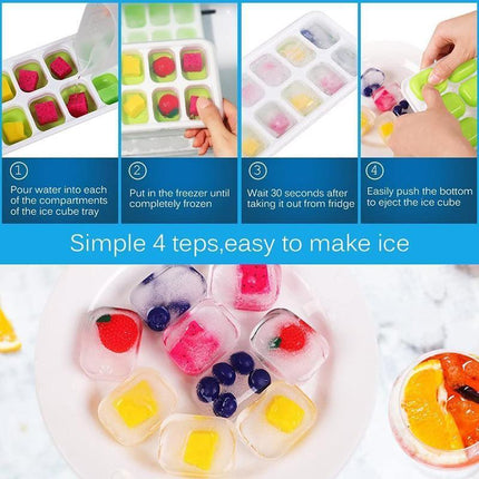 4PCS Ice Cube Tray with Lid Easy Release Silicone Mould 14 Cubes Container Mold - Aimall