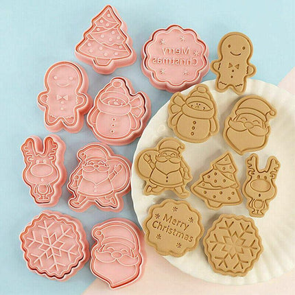 8Pcs/Set Christmas Cartoon Cookie Cutter 3D Biscuit Decorating Mold Baking Mould - Aimall