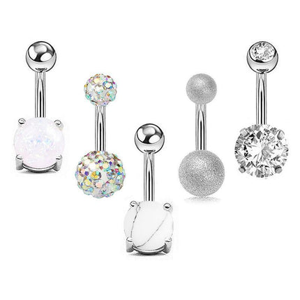 5PCS Belly Bar Piercing Ring Crystal Zircon Surgical Steel Silver Jewellery - Aimall