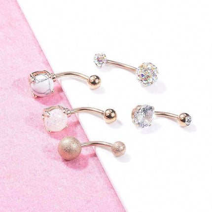 5PCS Belly Bar Piercing Ring Crystal Zircon Surgical Steel Silver Jewellery - Aimall