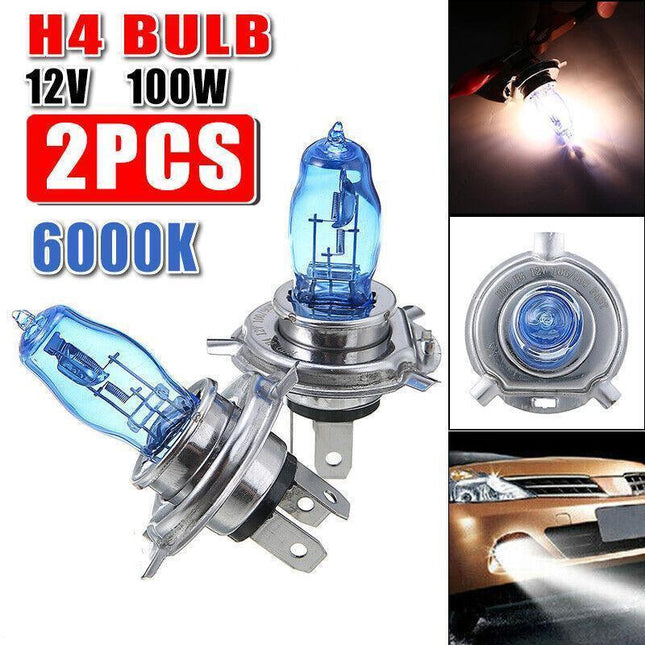 2 PCS H4 Headlight Globes Car Light Bulbs 100/90W 6000K 12V Xenon Super White AU - Aimall