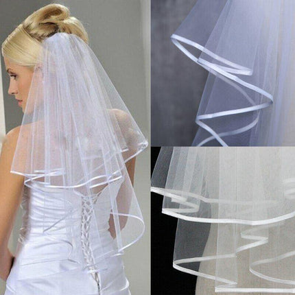 Women Bridal Wedding 2-Tier Veil With Satin Edge Comb Hen's Night White Ivory AU - Aimall