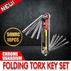 Folding Torx Star Key Set Portable Wrench Tool Chrome vanadium Steel T6-T30 New - Aimall