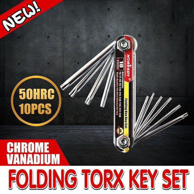 Folding Torx Star Key Set Portable Wrench Tool Chrome vanadium Steel T6-T30 New - Aimall