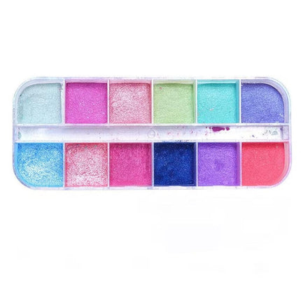 12 Grid Aurora Mermaid Unicorn Pearl Shimmer Mirror Chrome Effect Nail Powder AU - Aimall