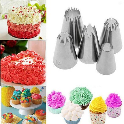 5x Large Cream Icing Piping Nozzles Set Kit Pastry Tips DIY Cake Decorating Tool - Aimall