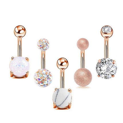 5PCS Belly Bar Piercing Ring Crystal Zircon Surgical Steel Silver Jewellery - Aimall