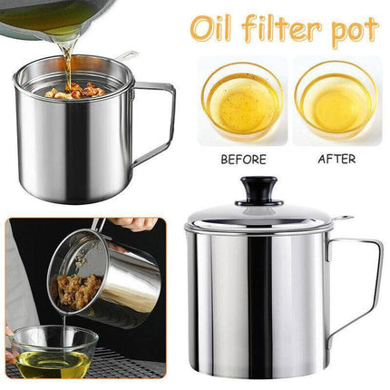 1.8L Stainless Steel Oil Filter Pot Cooking Soup Grease Strainer Separator Home - Aimall