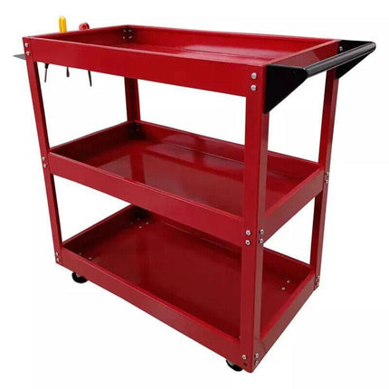 Tool Trolley 3 Tiers Workshop Cart Rolling Steel Part Storage Handyman 150KG Red - Aimall
