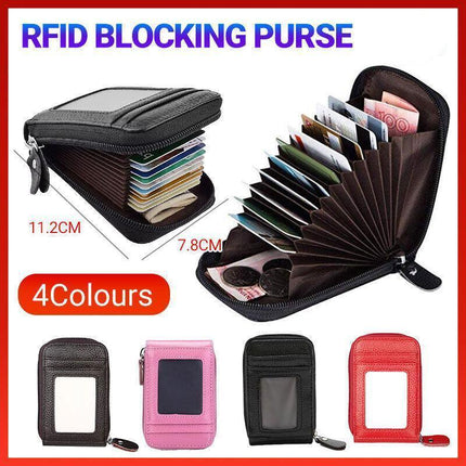 RFID Blocking Leather Wallet Anti-theft Credit Card Holder Men Women Coin Purse - Aimall