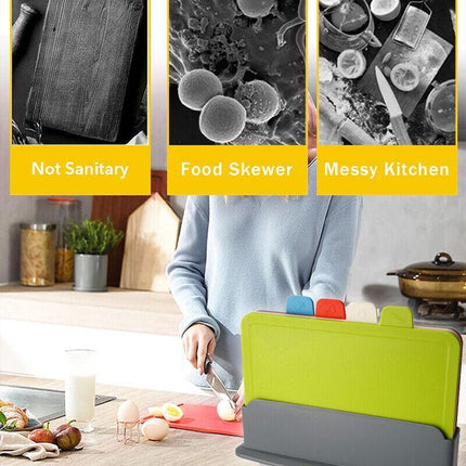 Coloured Chopping Board Set Cutting Boards Index With Stand Holder Juice Grooves - Aimall