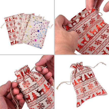 10PCS Christmas Cookie Candy Treat Gift Bags Xmas Party Wrapping Drawstring Bag - Aimall
