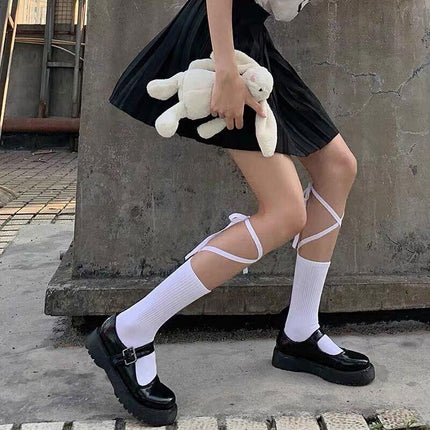 Cross-Tie Women Lolita Socks Bandage Stockings Korean Style Middle Tube Socks AU - Aimall