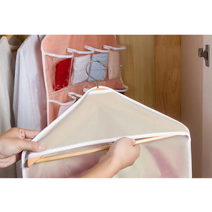 16 Pockets Organizer Clear Hanger Wardrobe Storage Bag Hanging Socks Rack Holder - Aimall