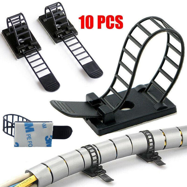 Adjustable Cable Clips Straps Adhesive Cord Management Wire Organizer Black AU - Aimall