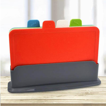 Coloured Chopping Board Set Cutting Boards Index With Stand Holder Juice Grooves - Aimall