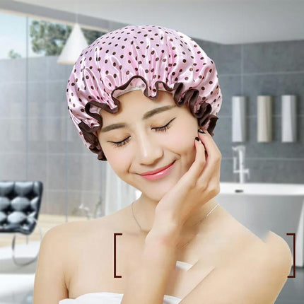 Double Layer Lux Shower Cap Bath Hat Hair Care Women Sleep Waterproof Reusable - Aimall
