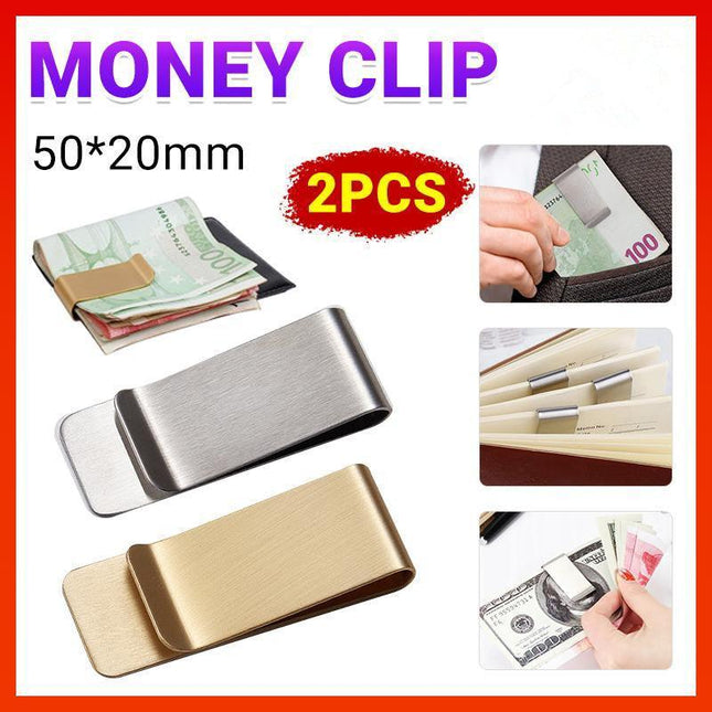2PCS Money Clip Cash Note Business Card Holder Stainless Steel Mens Wallet Metal - Aimall