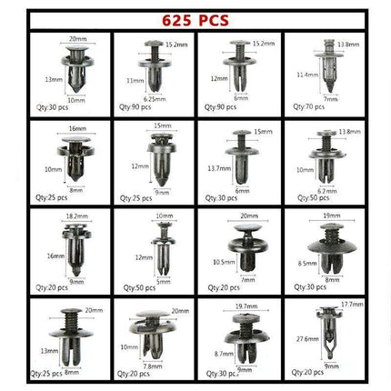 625 PCS Car Body Trim Clips Retainer Bumper Auto Panel Push Plastic Fastener Kit - Aimall