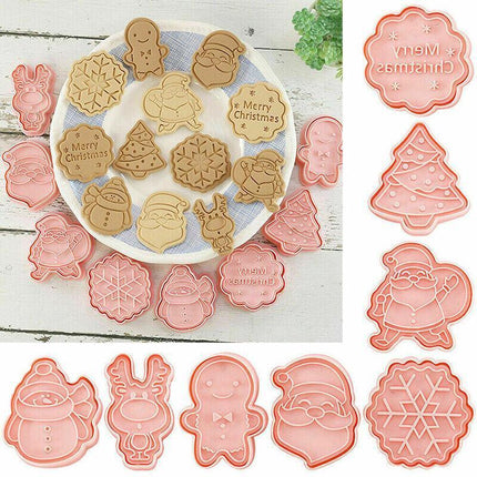 8Pcs/Set Christmas Cartoon Cookie Cutter 3D Biscuit Decorating Mold Baking Mould - Aimall
