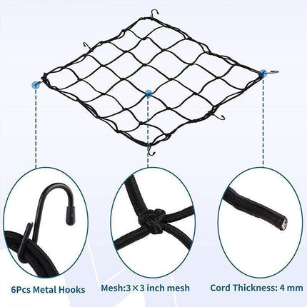 Motorcycle Bungee Cargo Net Helmet Mesh Bike Hold Down Accessories 6 Hooks - Aimall