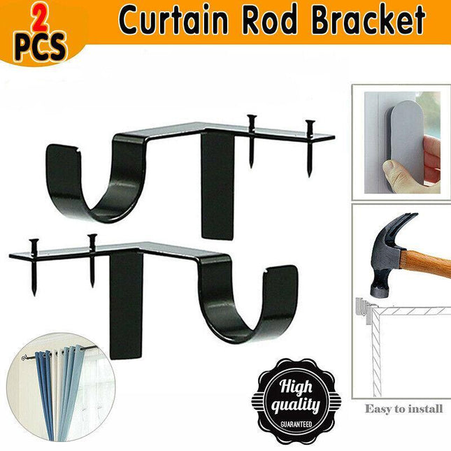 2X Bracket Hang Curtain Rod Holders Single hook Tap Right Into Window Frame Rod - Aimall