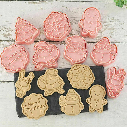 8Pcs/Set Christmas Cartoon Cookie Cutter 3D Biscuit Decorating Mold Baking Mould - Aimall