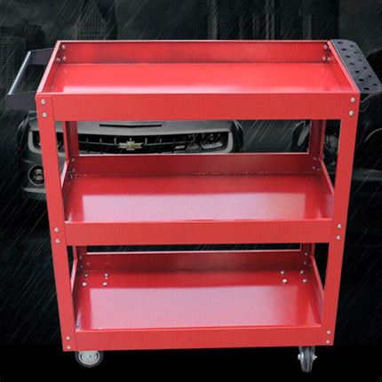 Tool Trolley 3 Tiers Workshop Cart Rolling Steel Part Storage Handyman 150KG Red - Aimall