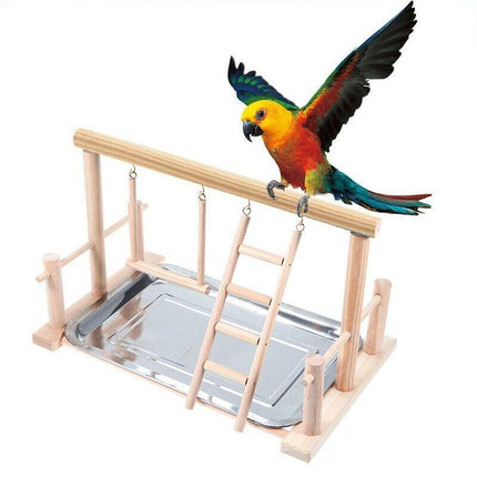 Parrots Wooden Stand Bird Play Activity Center Playground Ladder Perch Gym - Aimall