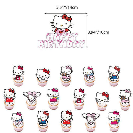 Happy Birthday Cute Hello Kitty Balloon Banner Flag Light Tinsel Curtain Party - Aimall