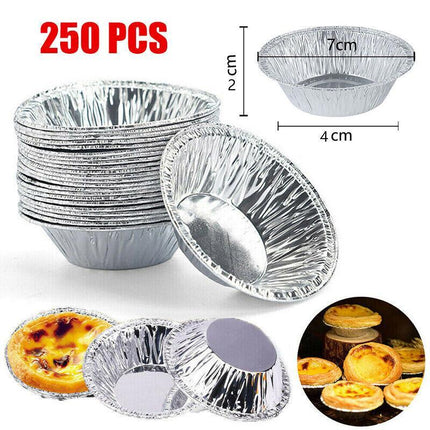 250x Aluminum Foil Cake Cups Baking Egg Tart Mould Circular Tins Pie Mold Plate - Aimall