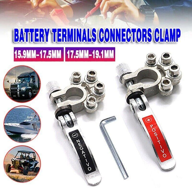 2x 12V 4Way Battery Terminals Connectors Clamp Car Van Caravan Positive Negative - Aimall