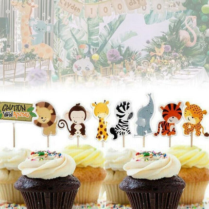 Jungle Animal Safari Woodland Cupcake Cake Topper Set Birthday Party Decoration - Aimall