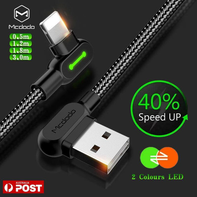 MCDODO Fast USB Cable Heavy Duty Charging Syn Charger iPhone 90 degree angle AU - Aimall